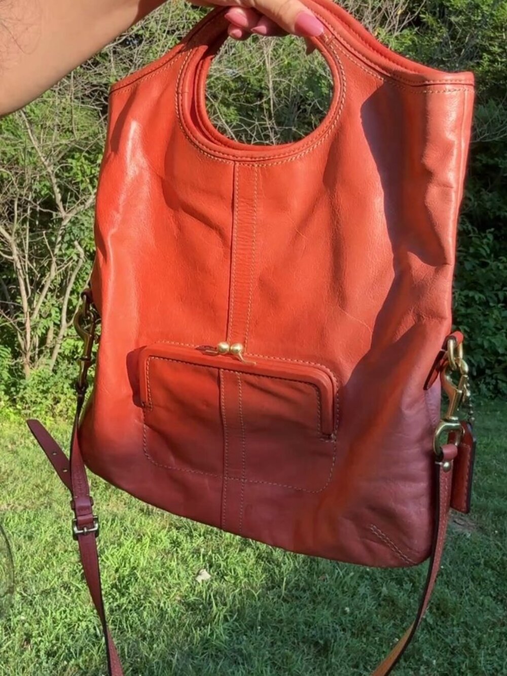 Coach Ergo Leather Tote 12250 Coral Kisslock Crossbody Shoulder Bag Clutch - Picture 12 of 12